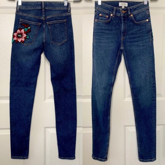 Other Stories Skinny Jeans Embroidered Rose Jeans Sz US 24 - Main Image